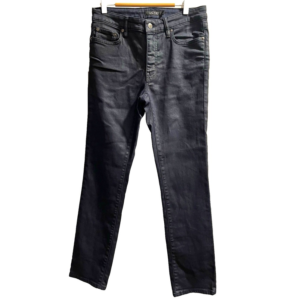 Lauren Ralph Lauren Womens Dark Blue Waxed Straight Stretch Jeans Size 8 - Picture 1 of 7